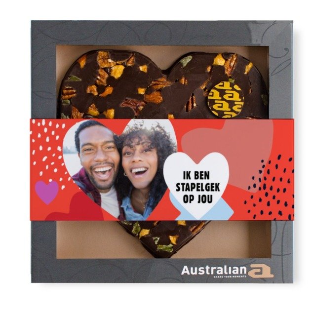 Australian Hart | Pure chocolade | Stapelgek op jou met eigen foto | 220g
