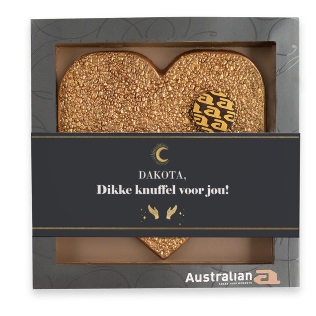 Australian Hart - Melk Goud - Dikke knuffel met eigen tekst - 220g