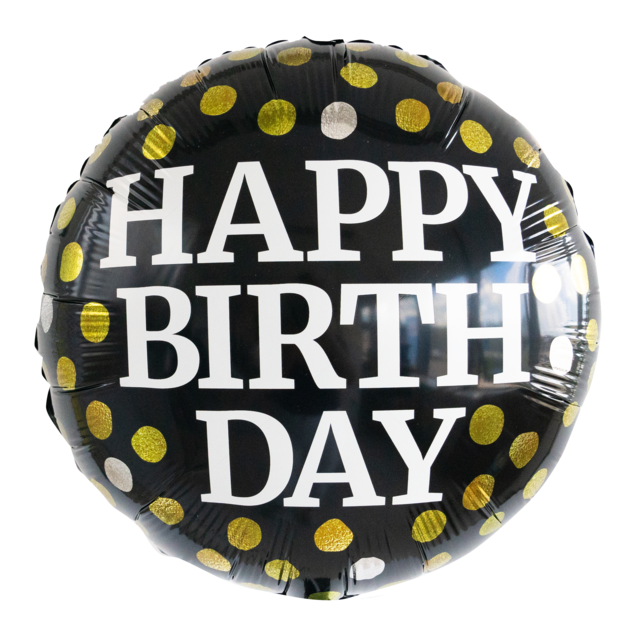 Ballon zwarte stippen 'Happy Birthday'