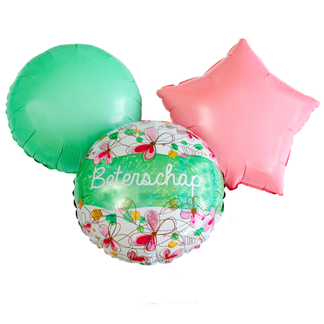 Ballonnen tros groen en roze 'Beterschap'