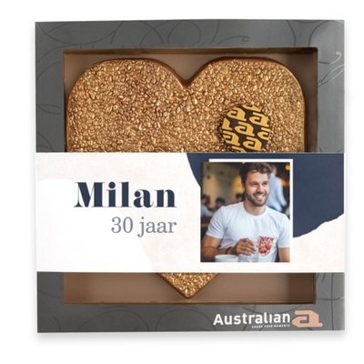 Australian Hart | Melk Goud | Gefeliciteerd met eigen foto en tekst | 220g