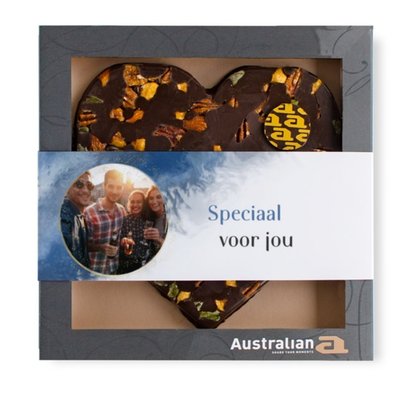 Australian Hart | Pure chocolade | Speciaal voor jou met eigen foto en tekst | 220g