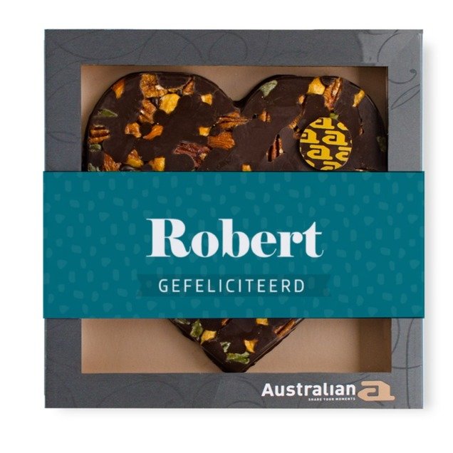 Australian Hart | Pure chocolade | Gefeliciteerd met eigen naam | 220g