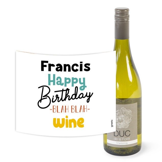 Duc de la Foret - Chardonnay - Happy Birthday met naam - 750 ml