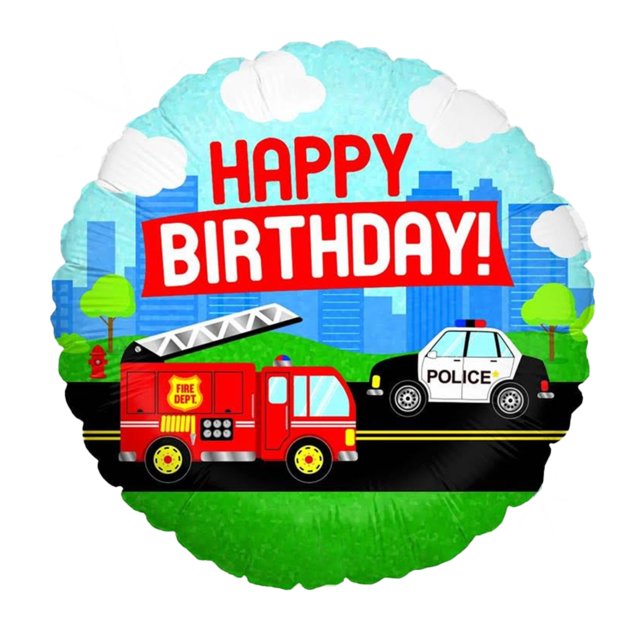 Ballon politie en brandweer 'Happy Birthday'
