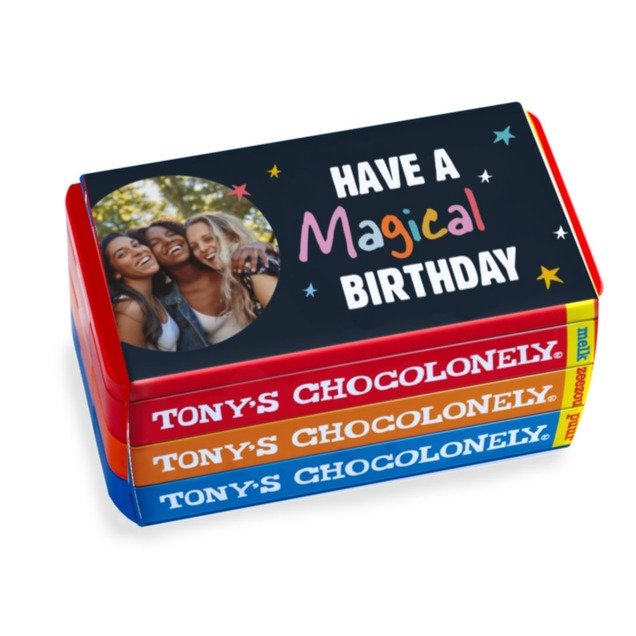 Tony's Chocolonely | Stapelblik | Happy Birthday met eigen foto | 540g