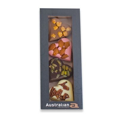 Australian | 4 Hartjes met noten | Melk, Puur, Wit, Aardbei | 100g