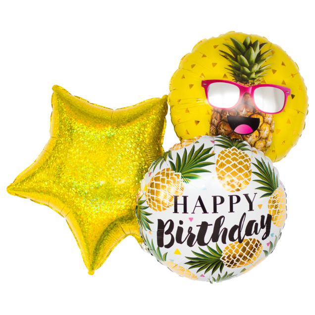 Ballonnen tros ananas 'Happy Birthday'