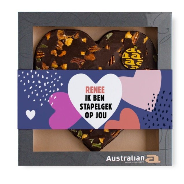 Australian Hart | Pure chocolade | Stapelgek op jou met eigen naam | 220g