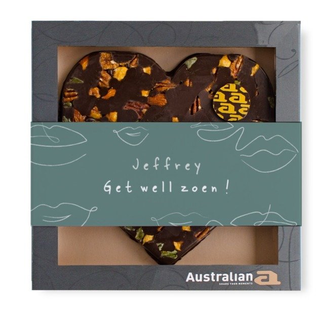 Australian Hart | Pure chocolade | Beterschap met eigen tekst | 220g