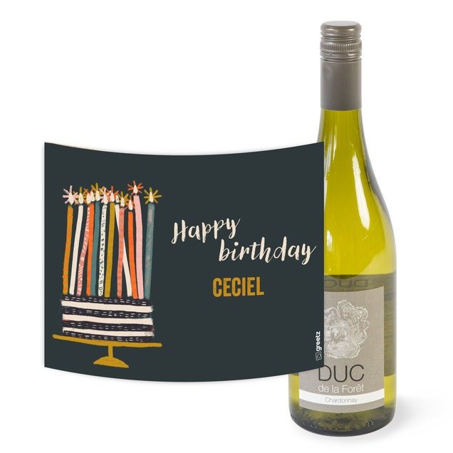 Duc de la Fà'ret - Chardonnay - Happy Birthday met eigen naam - 750 ml