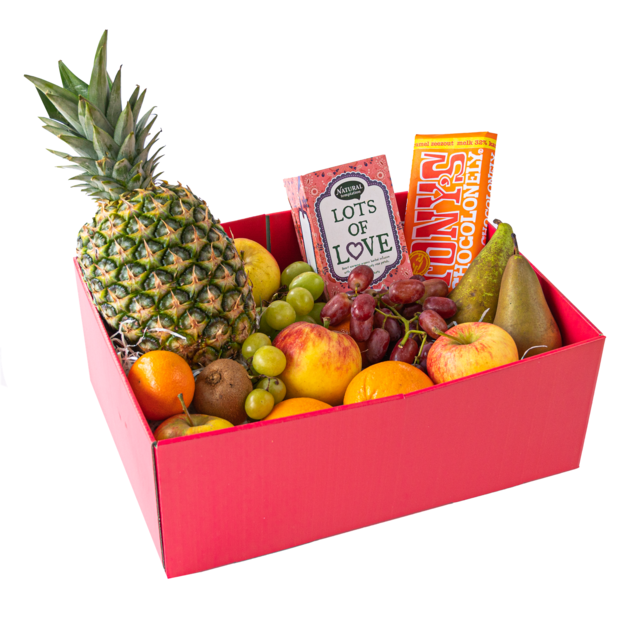 Fruitmand - Lot's of love - Vers fruit, thee en Tony's Chocolonely