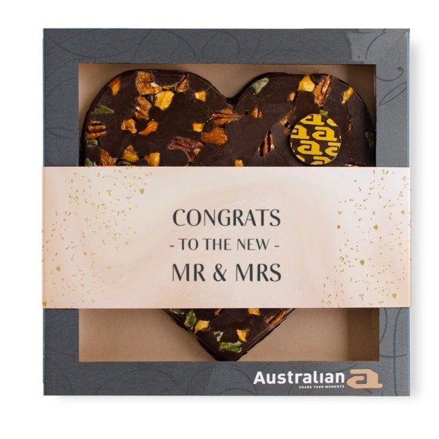 Australian Hart | Pure chocolade | Huwelijk met eigen tekst | 220g