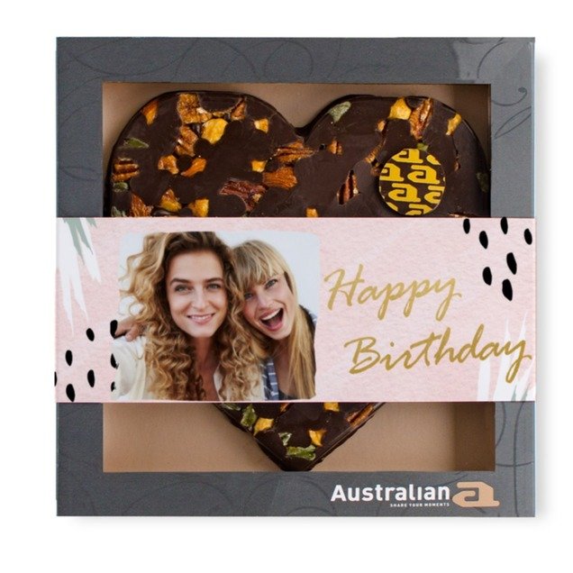 Australian Hart - Pure chocolade - Happy Birthday met eigen foto - 220g