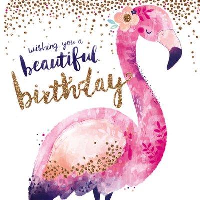 Verjaardagskaart | Flamingo | Goud | Confetti