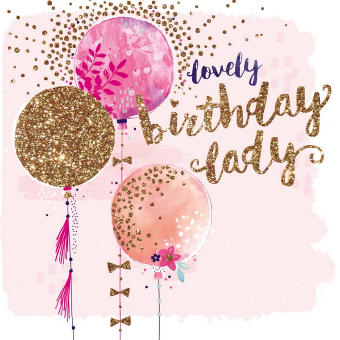 Verjaardagskaart | Ballonnen | Goud | Roze | Vrouw