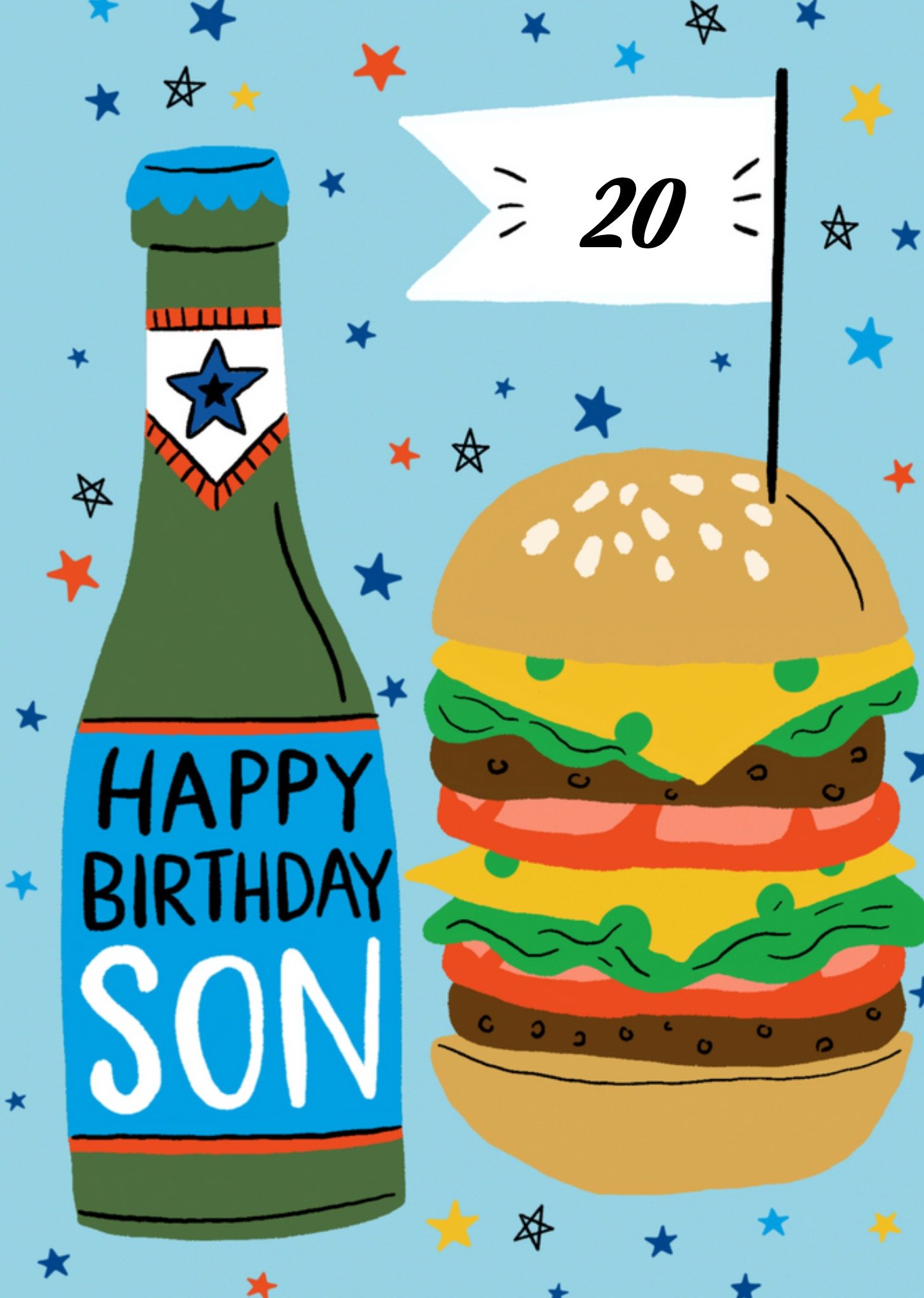 Verjaardagskaart - Hamburger en bier