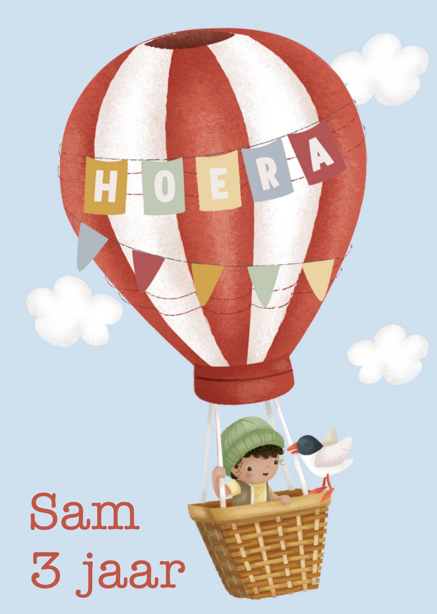 Little Dutch - Verjaardagskaart - Heteluchtballon - Aanpasbare naam en leeftijd
