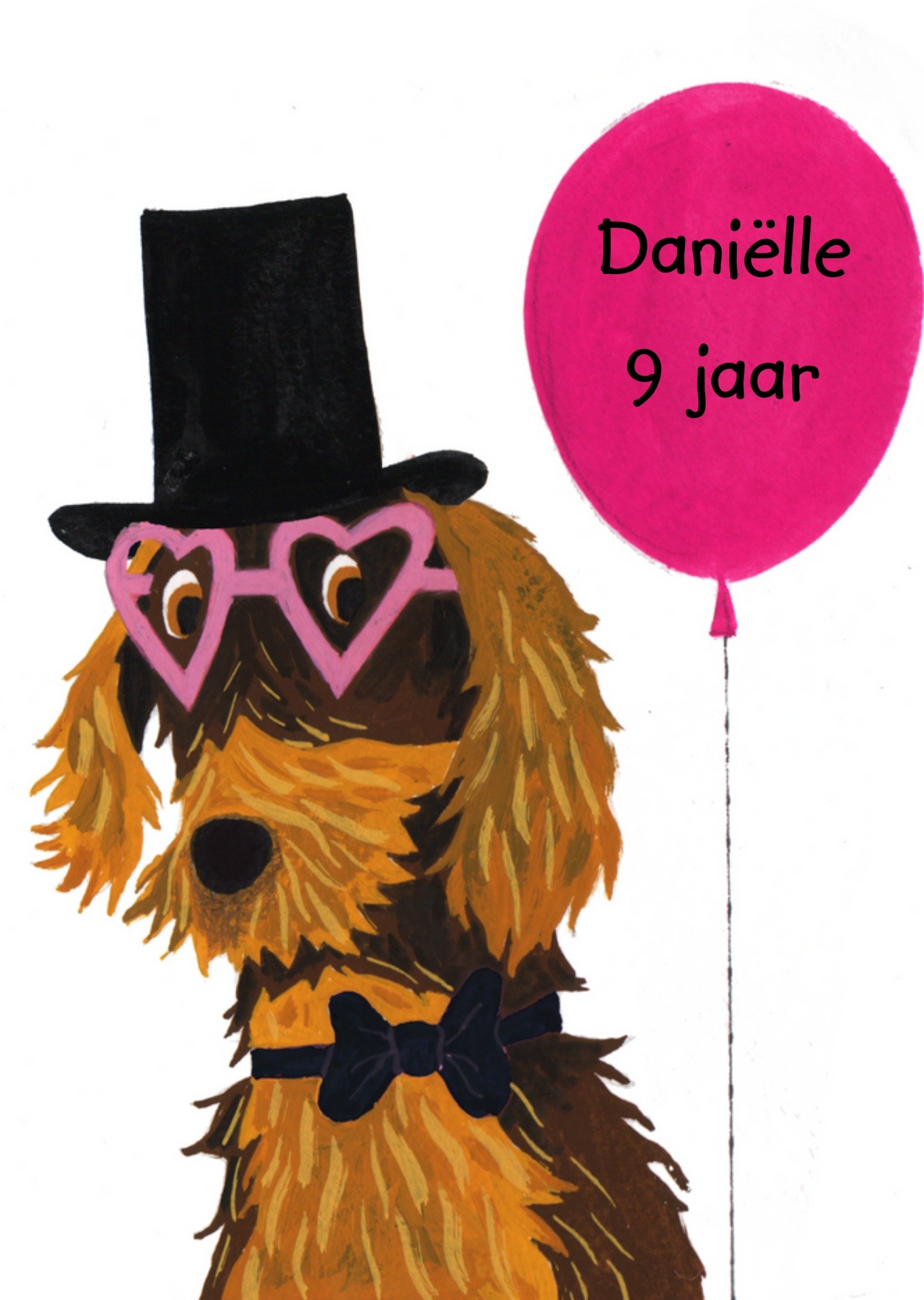 Noëlle Smit - Verjaardagskaart - Roze ballon - Teckel