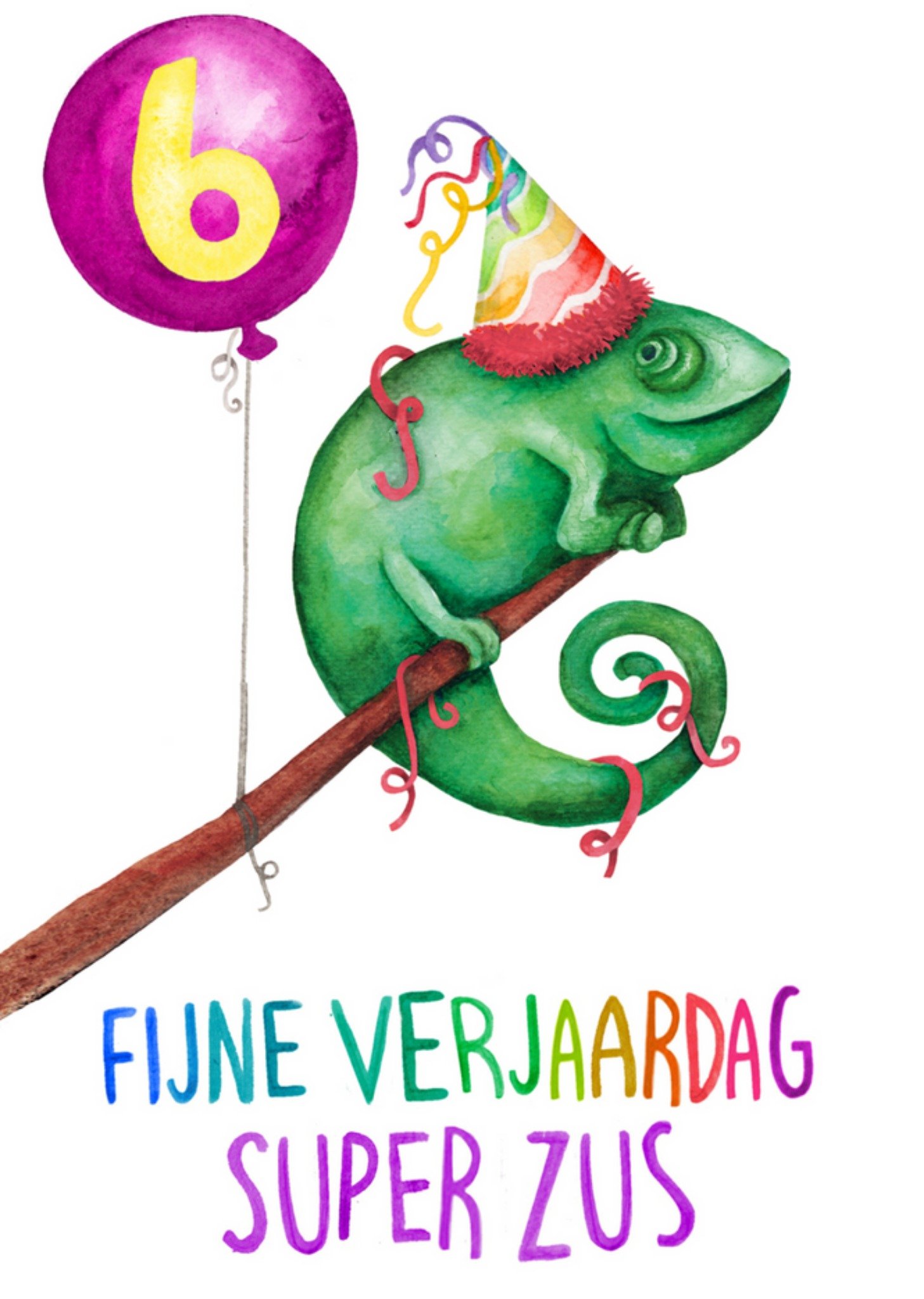 Citrus Bunn - Verjaardagskaart - kameleon - 6 jaar
