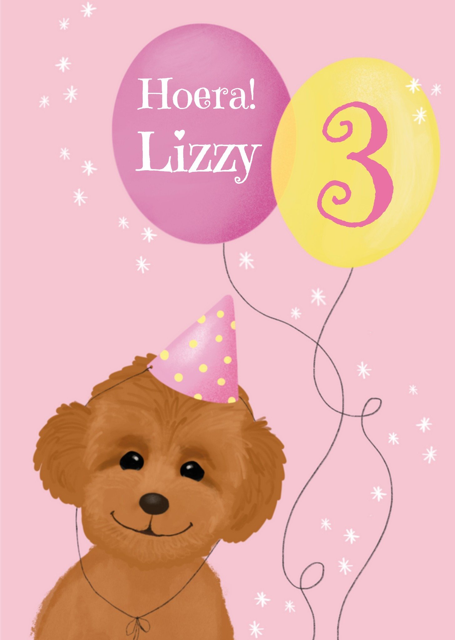 Tsjip - Verjaardagskaart - Schattige hond - Aanpasbare naam en leeftijd