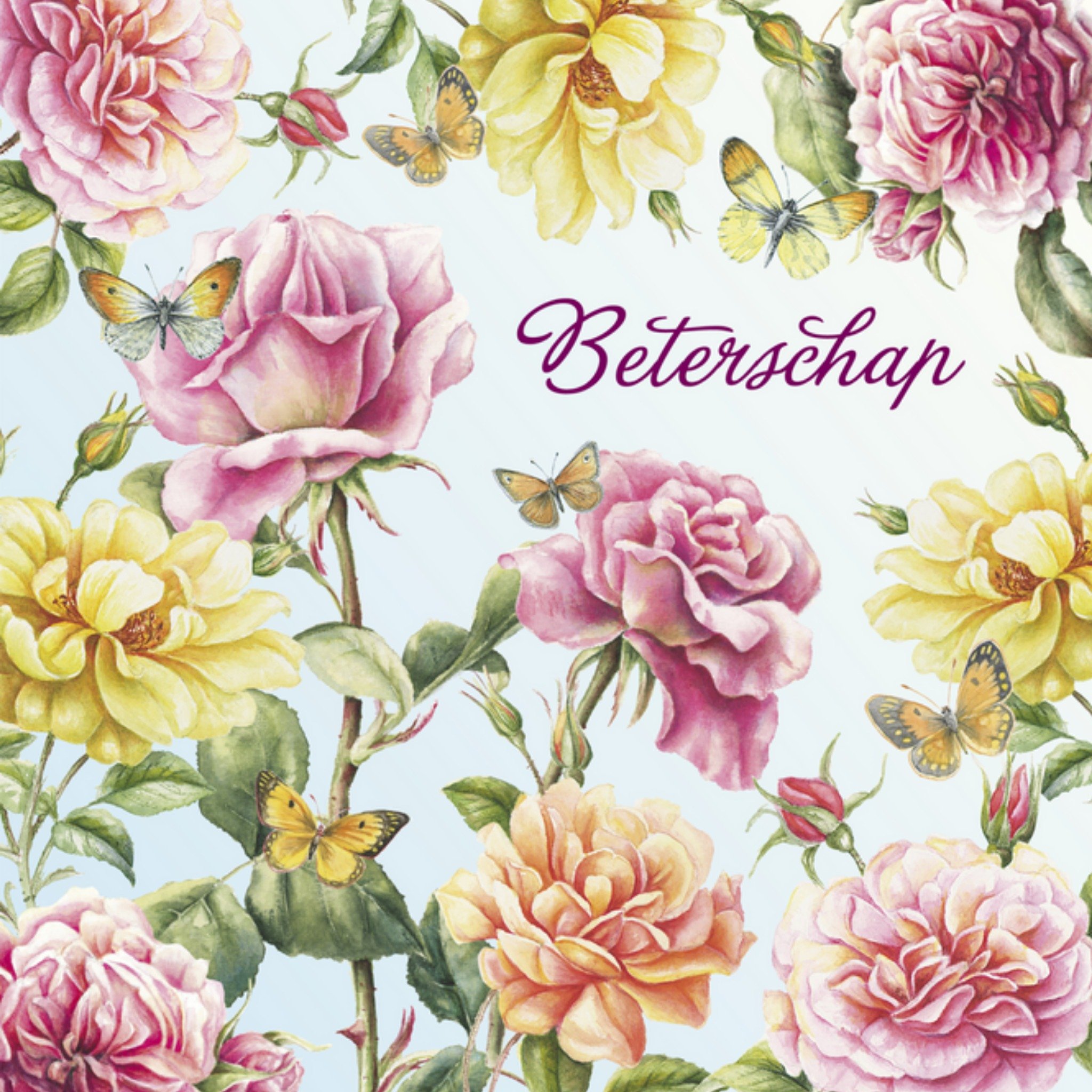 Beterschapskaart met roze en gele bloemen