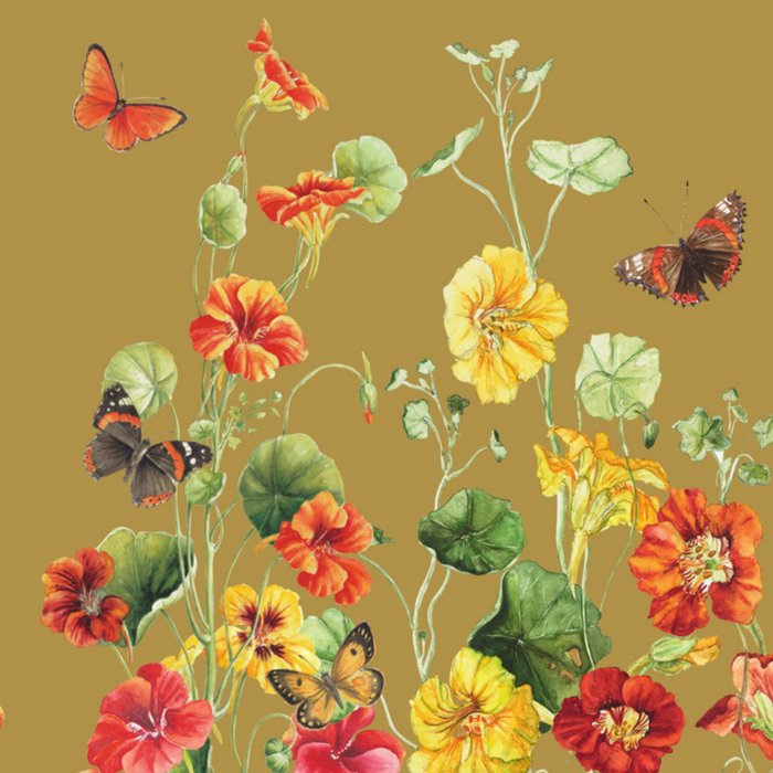 Goudkleurige kaart met gekleurde bloemen