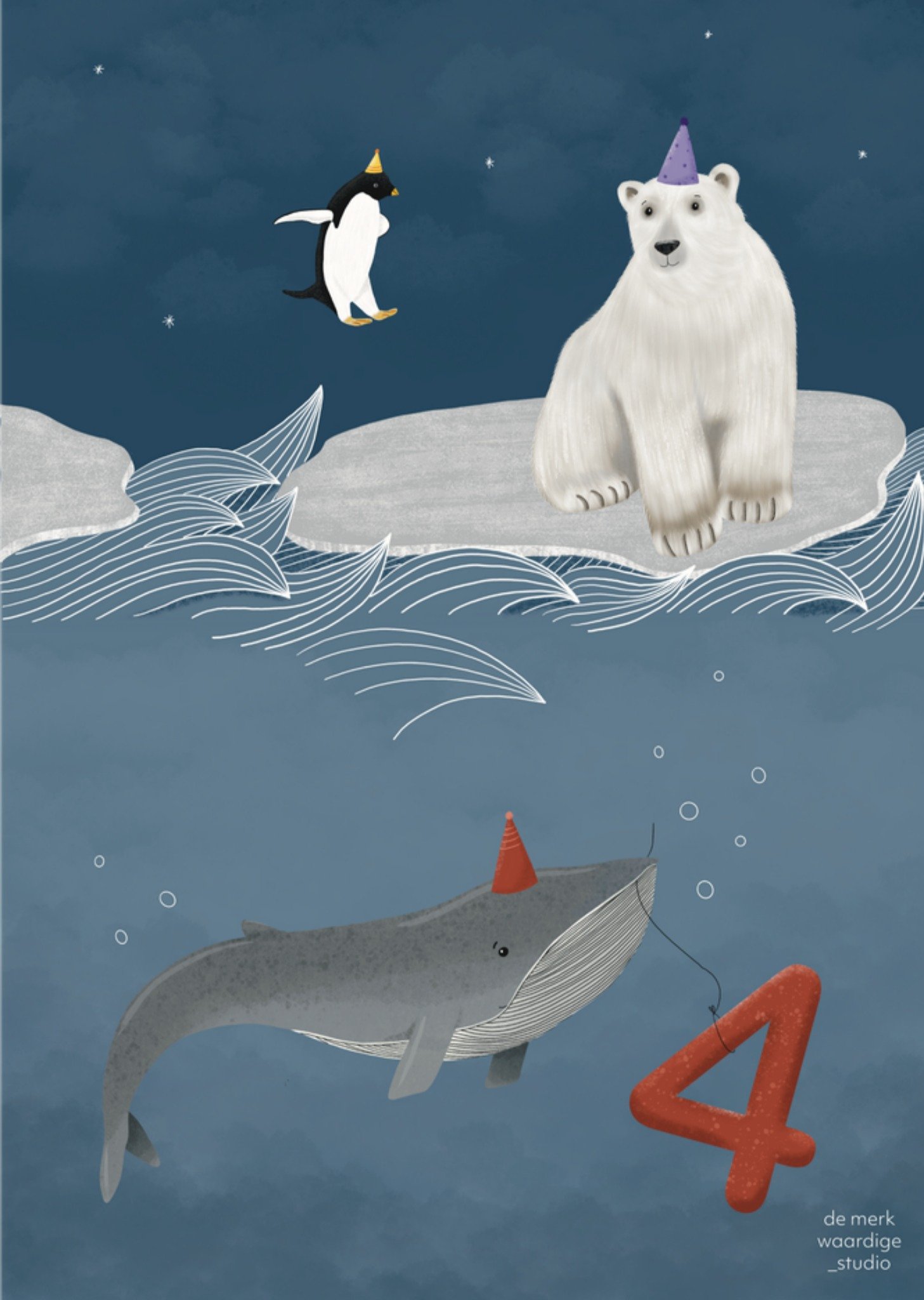 De Merkwaardige Studio - Verjaardagskaart - Met leeftijd - 4 - Arctische dieren