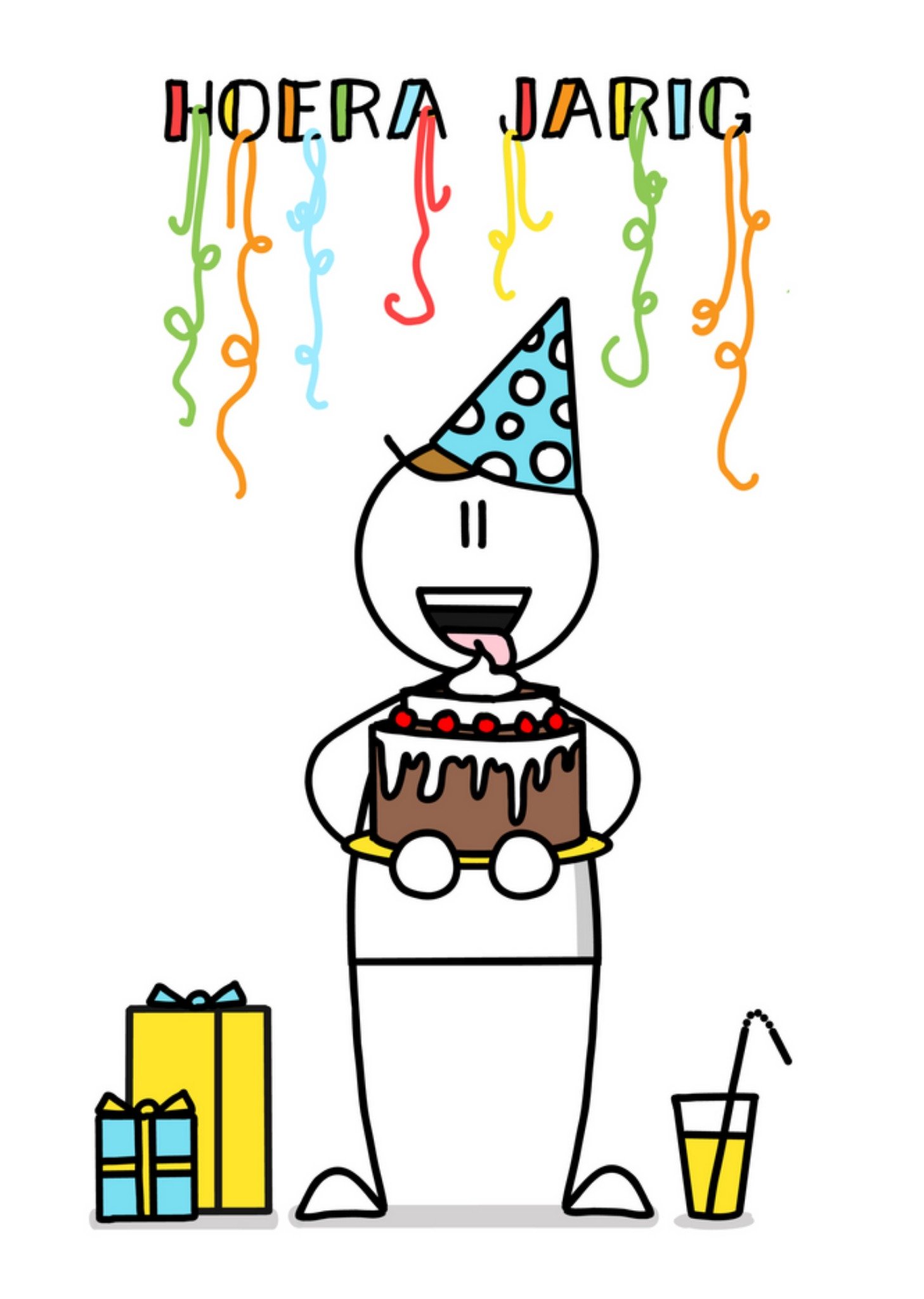 YH Tekent - Verjaardagskaart - hoera - illustratie