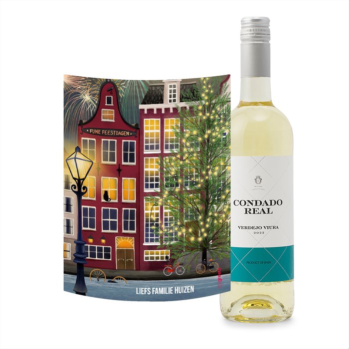 Condado Real | Verdejo - Viura | Fijne feestdagen met eigen tekst | 750 ml