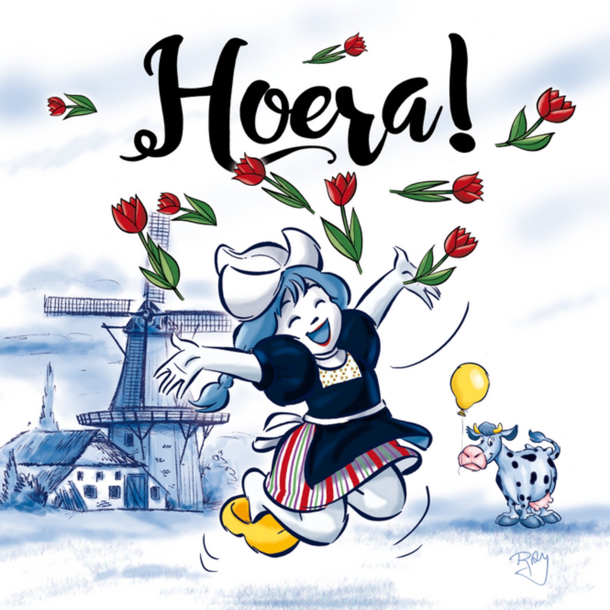 Old Dutch - Verjaardagskaart - bloemen - hoera! 10