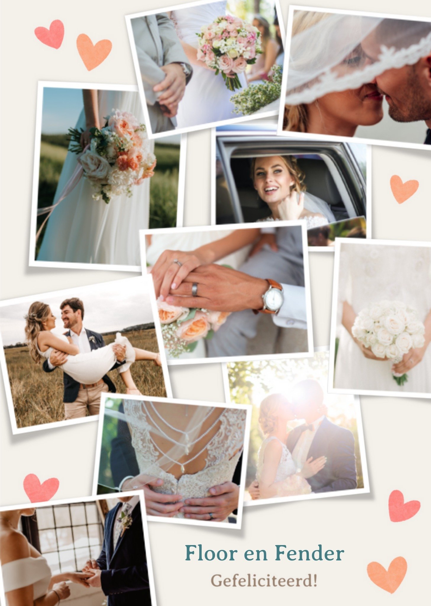 Huwelijkskaart - Met fotos - Hartjes