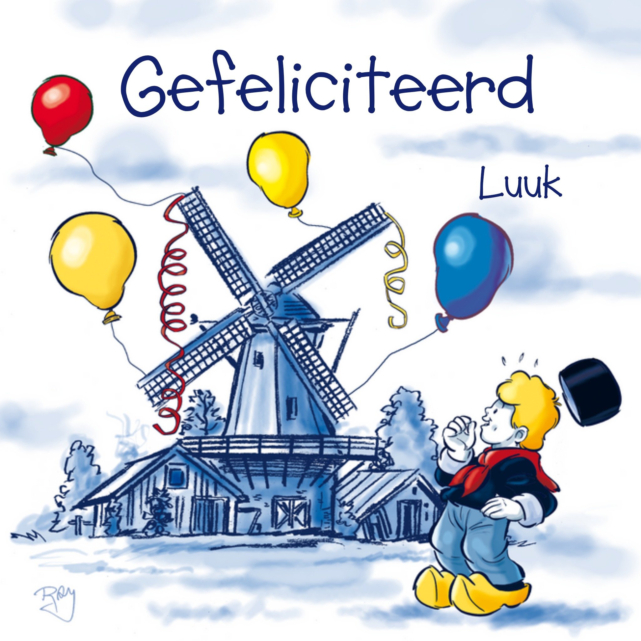 Old Dutch - Verjaardagskaart - Windmolen 04-at