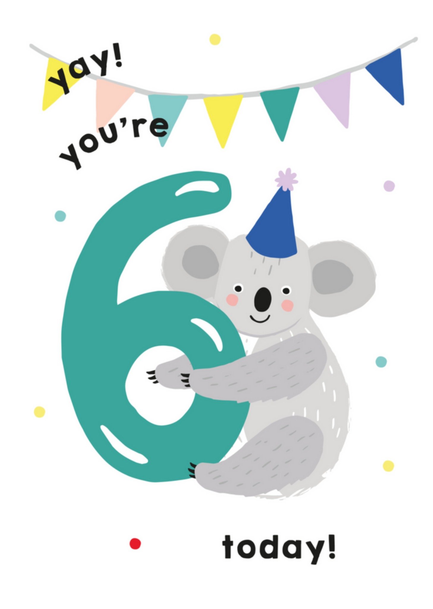 Verjaardagskaart - koala met cijfer 6