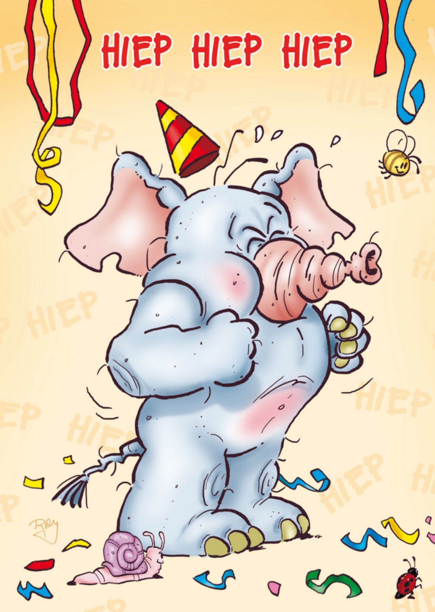 Doodles - Verjaardagskaart - Olifant - Hiep Hiep Hiep