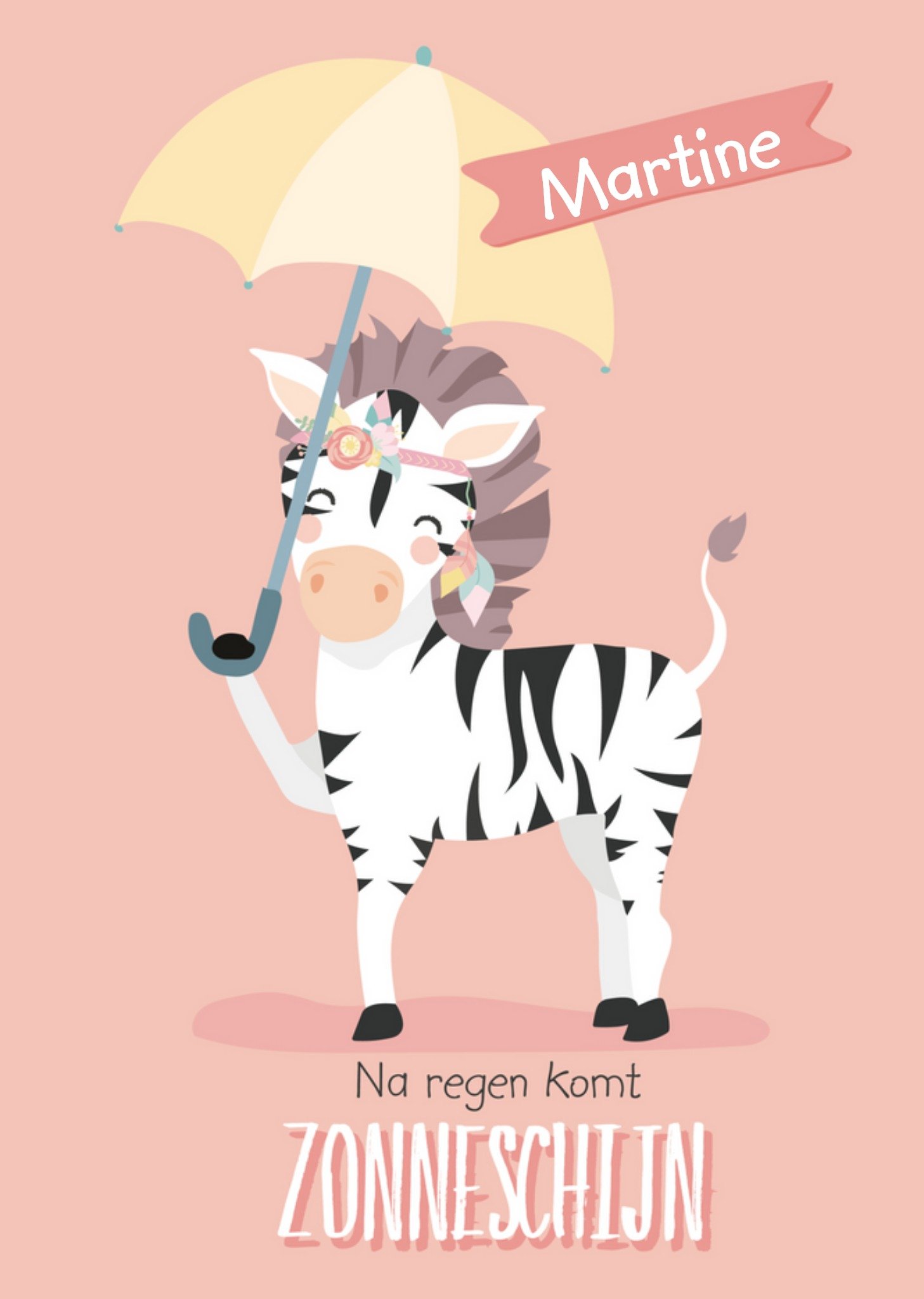 Tante Kaartje - Beterschapkaart - zebra - met naam