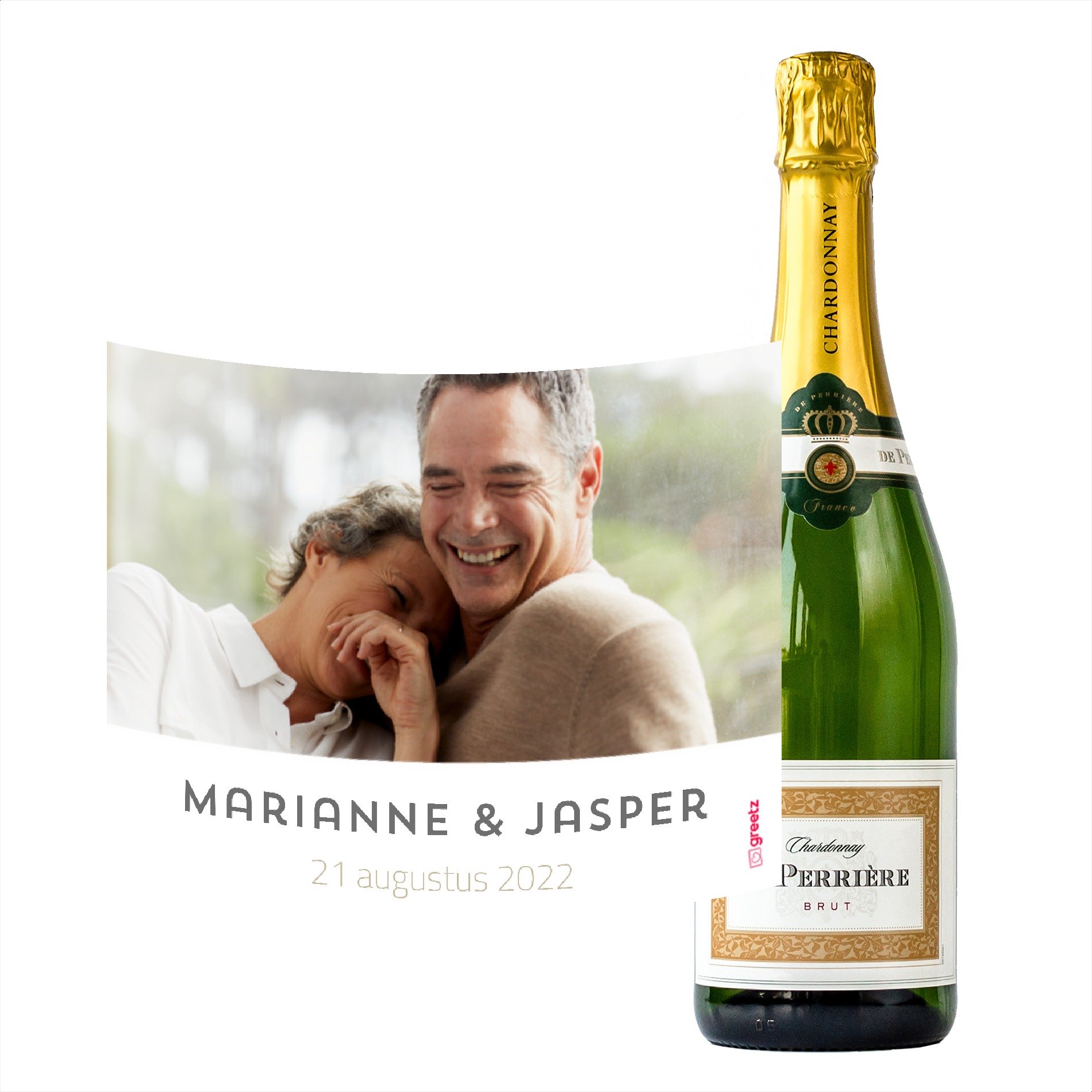Perriere - Brut Chardonnay - Love met eigen foto en tekst - 750ml