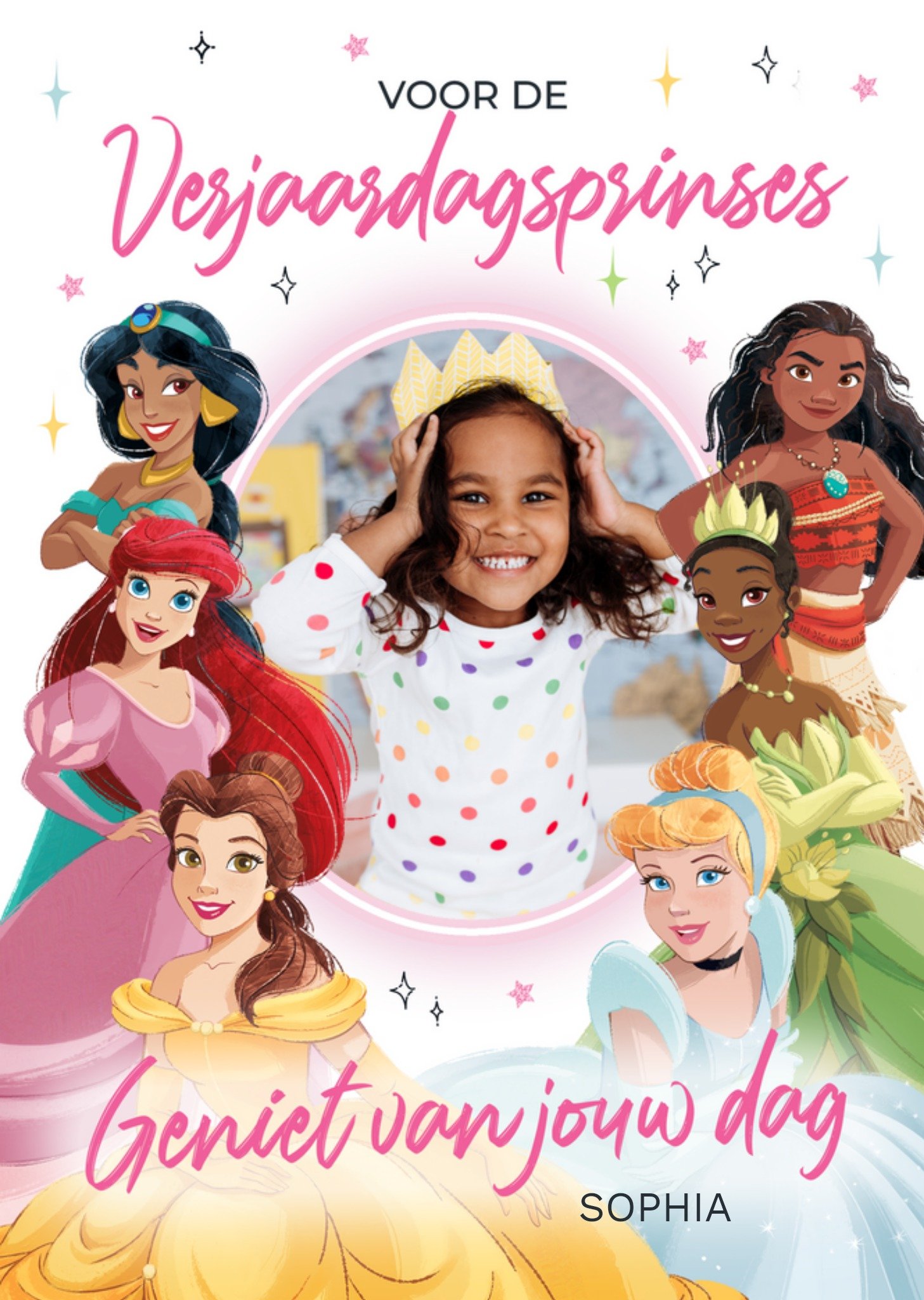 Disney - Verjaardagskaart - Disney Prinsessen - Met foto en naam