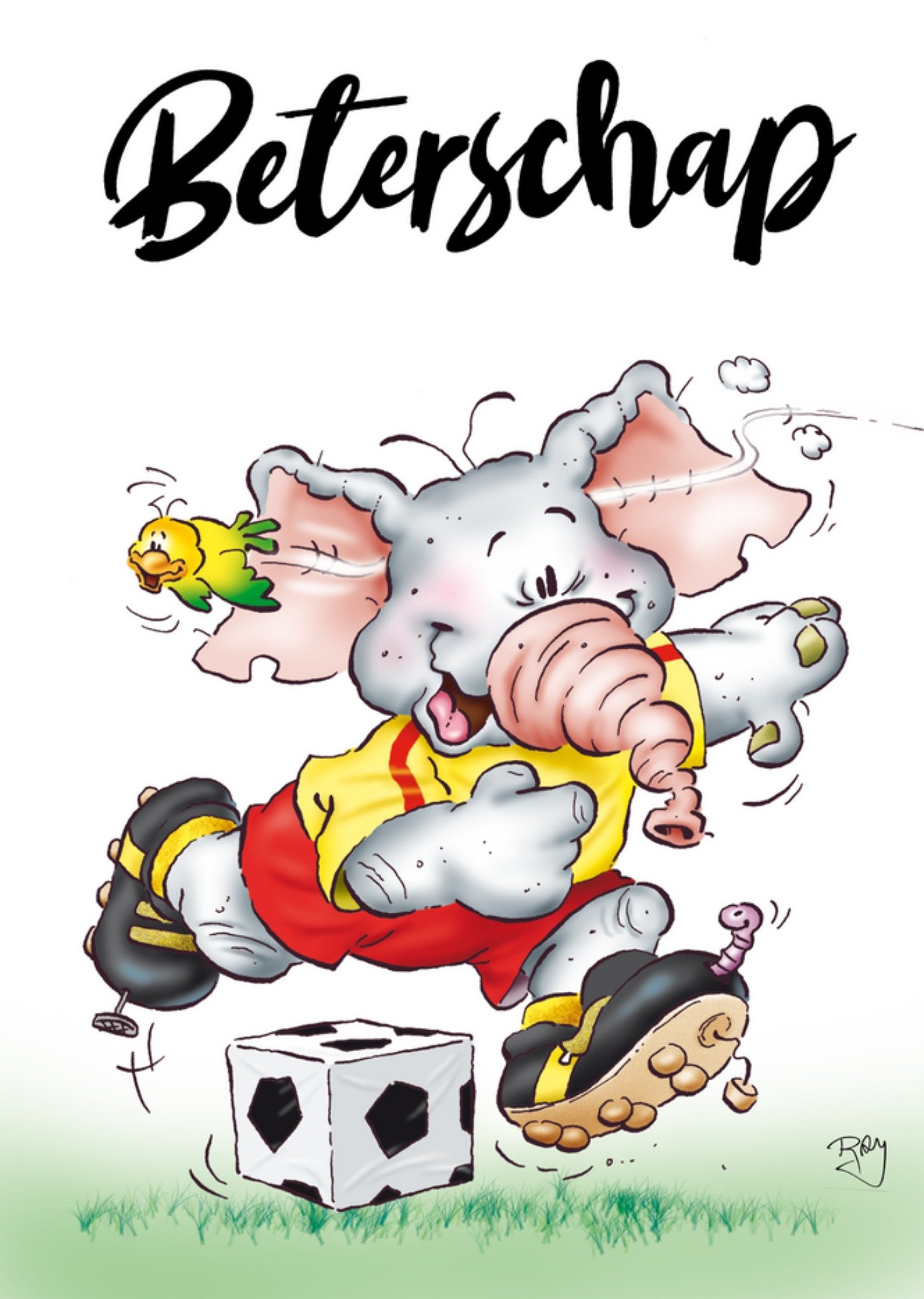 Doodles - Beterschapskaart - olifant - voetbal