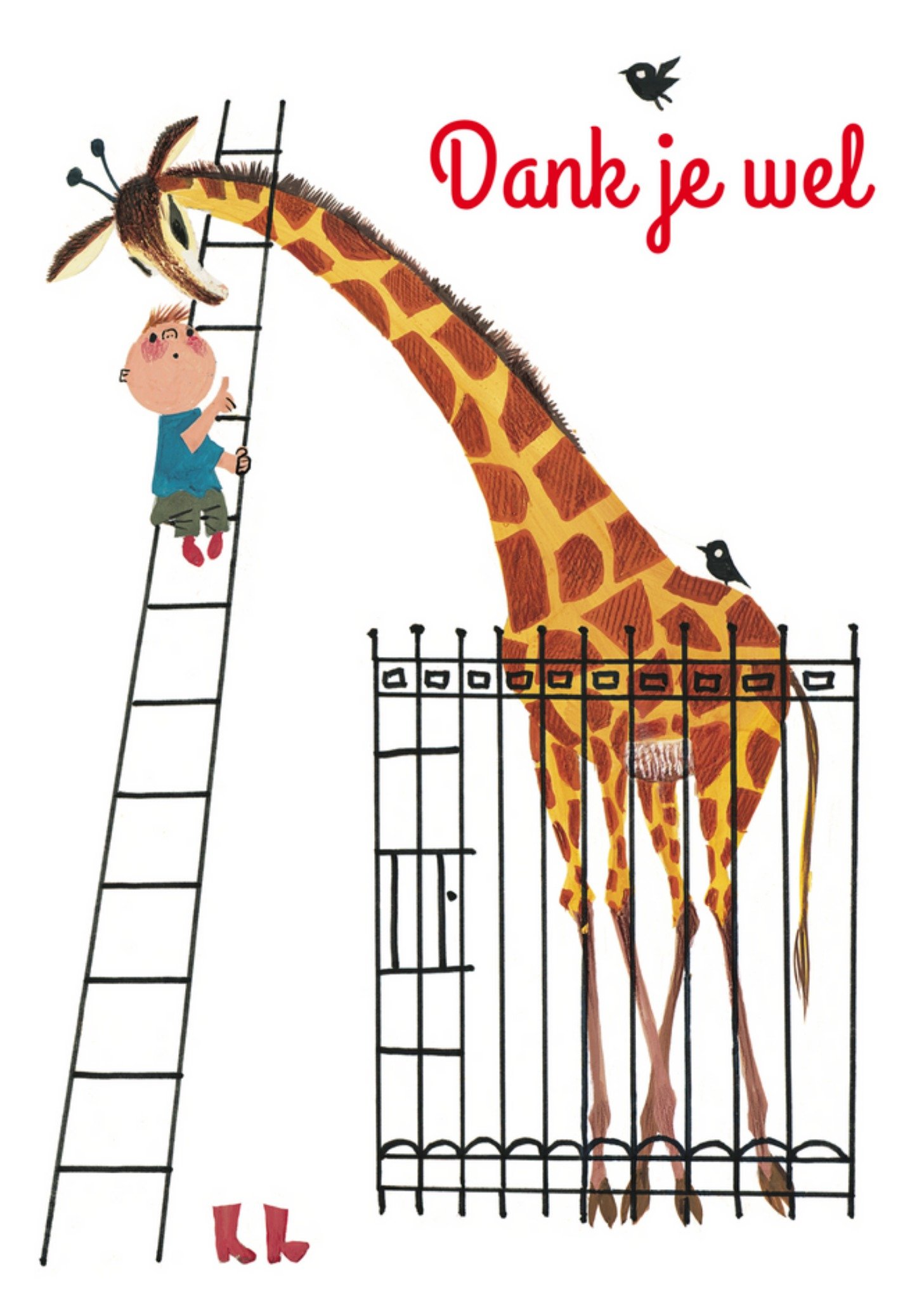 Giraf door de ladder