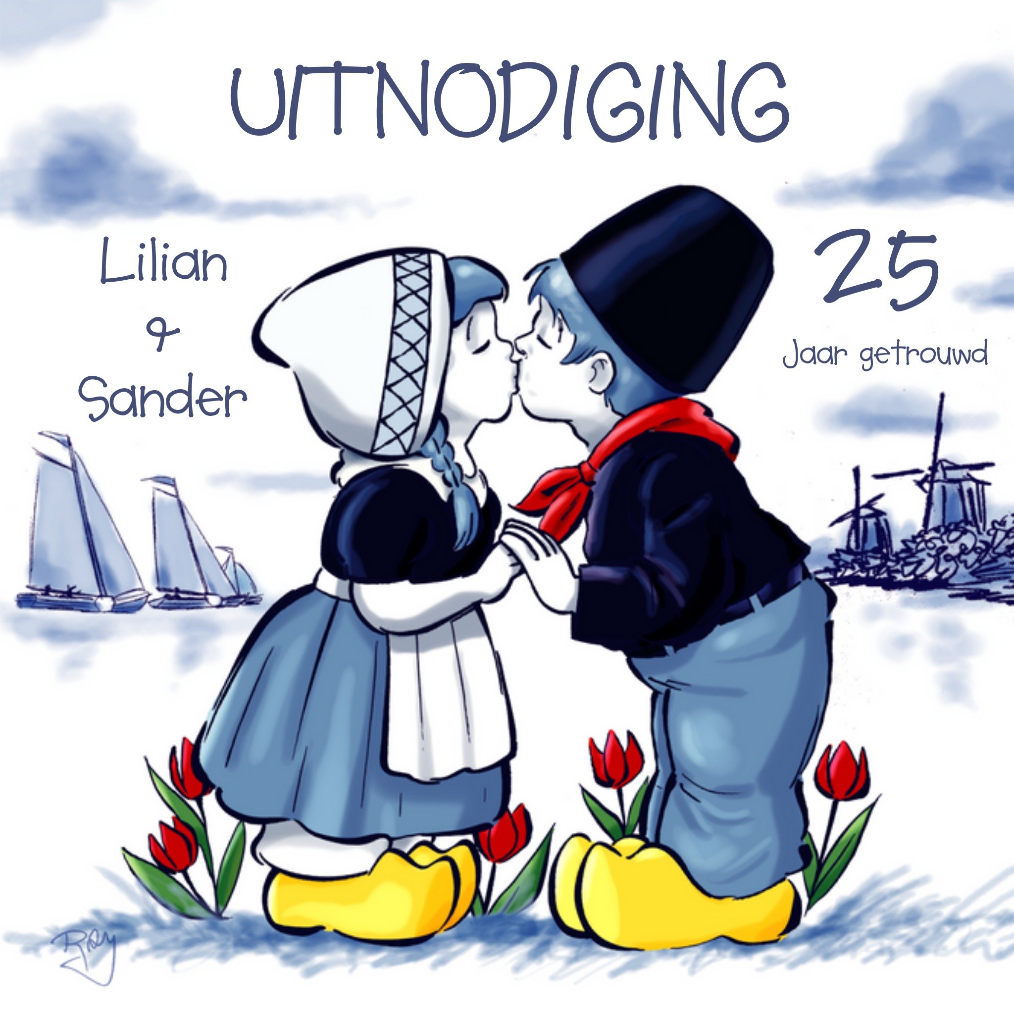 Old Dutch - Huwelijks uitnodiging - met naam 85