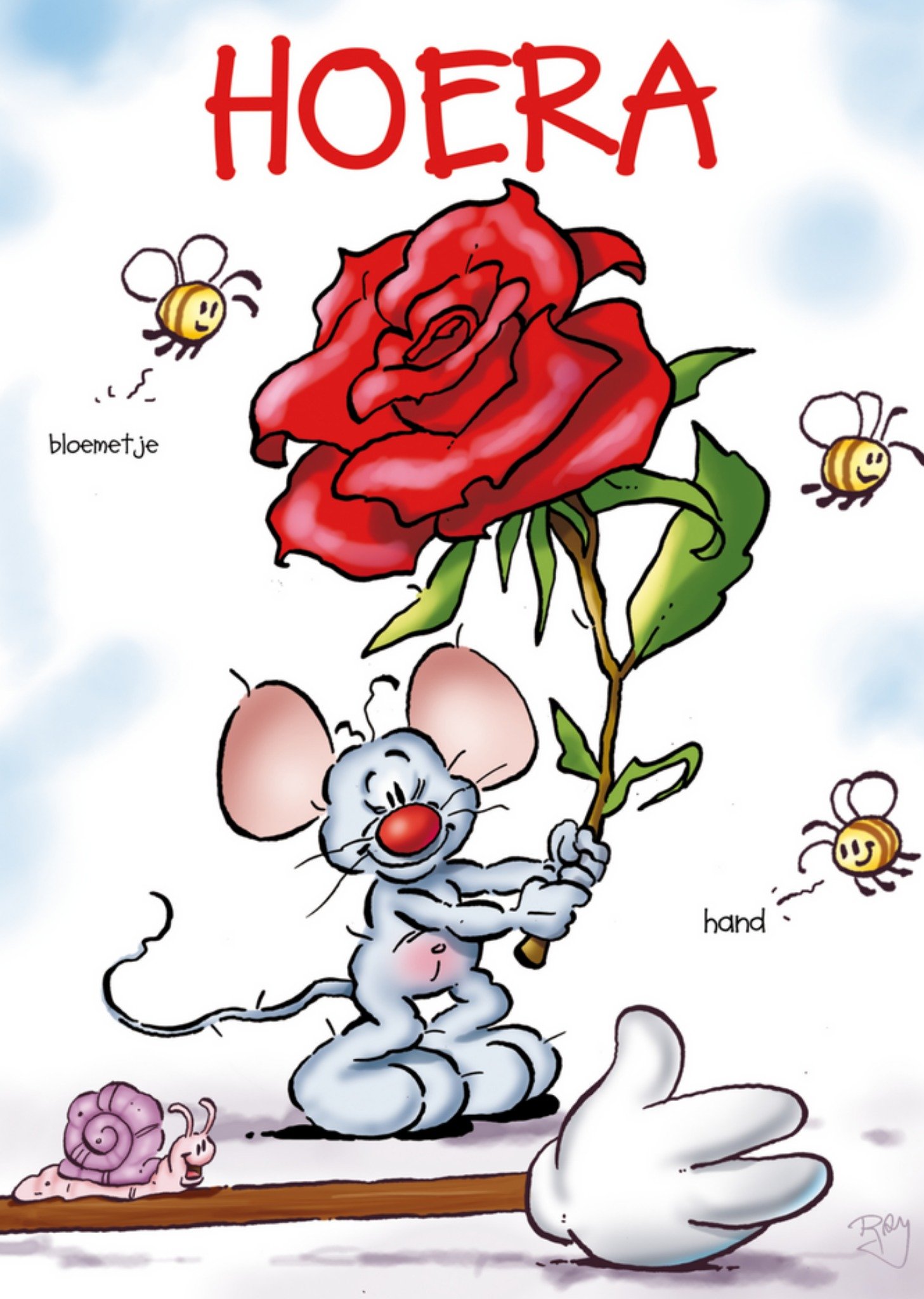 Doodles - Verjaardagskaart - rozen - muis