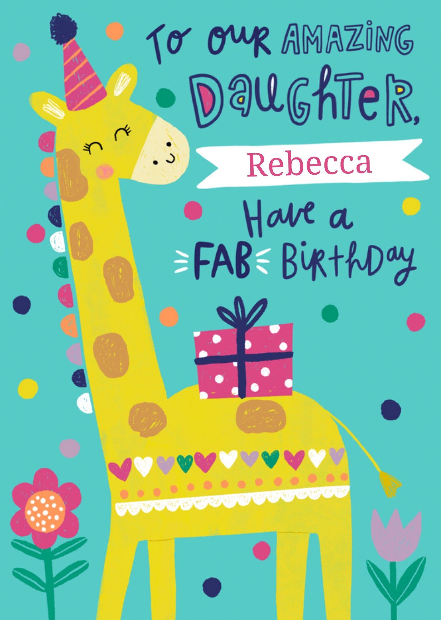 Verjaardagskaart - giraf aanpasbare naam