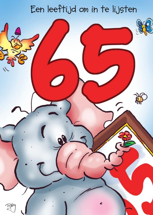 Doodles | Verjaardagskaart | olifant | 65 jaar