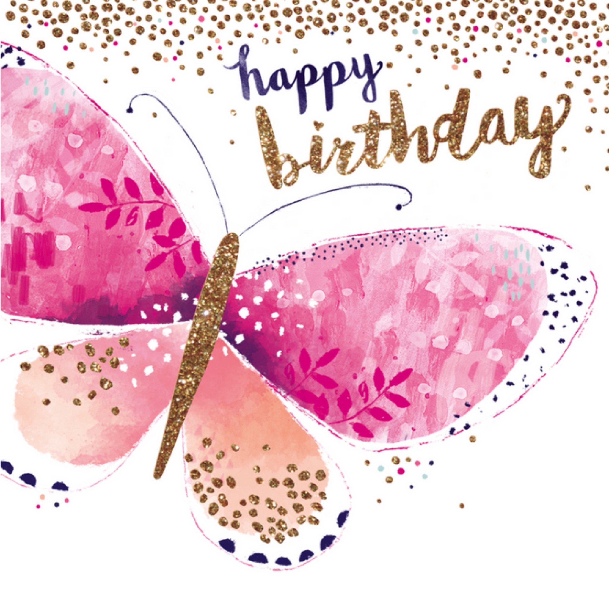 Verjaardagskaart - Vlinder - Goud - Roze - Vleugel