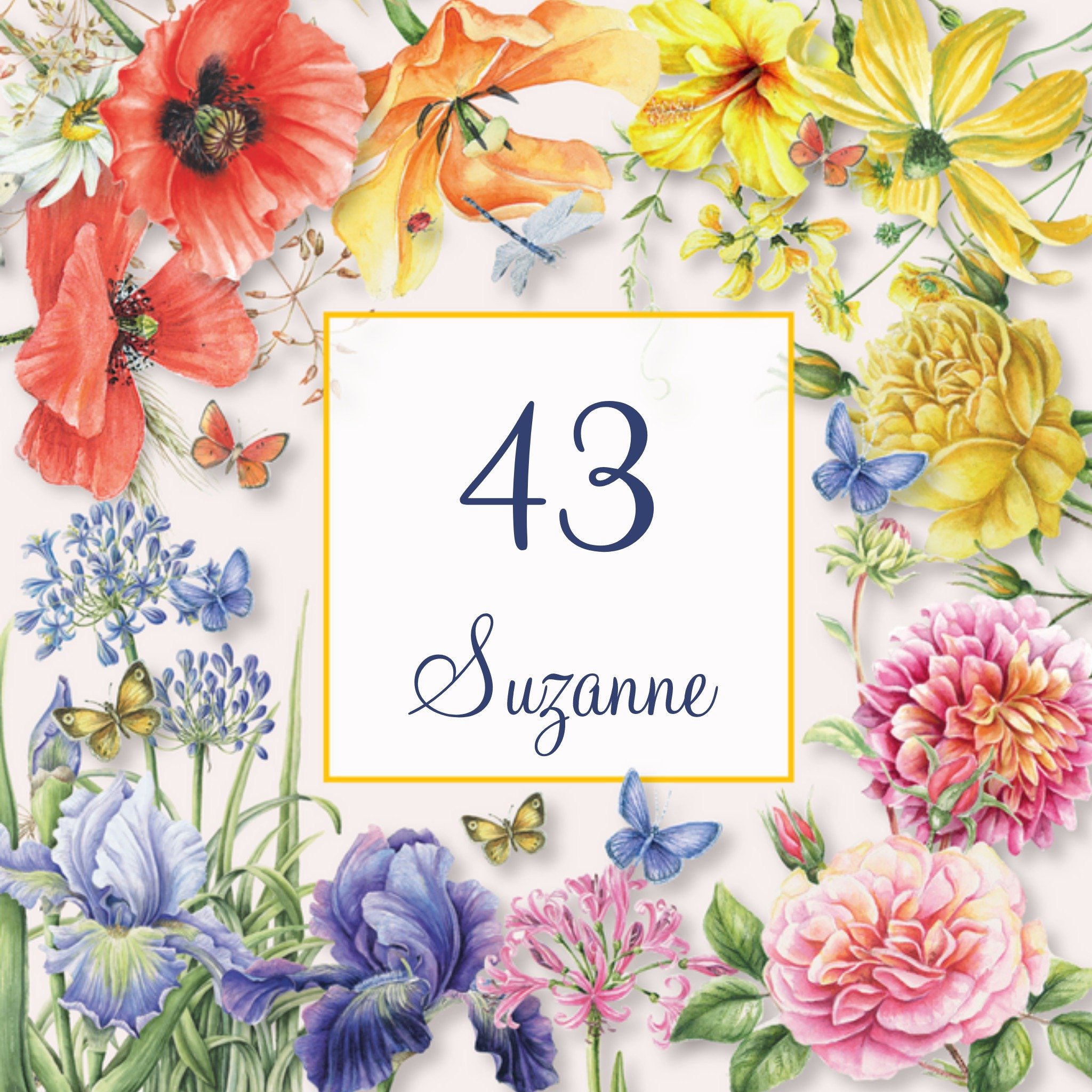 Verjaardagskaart met bloemen en eigen naam