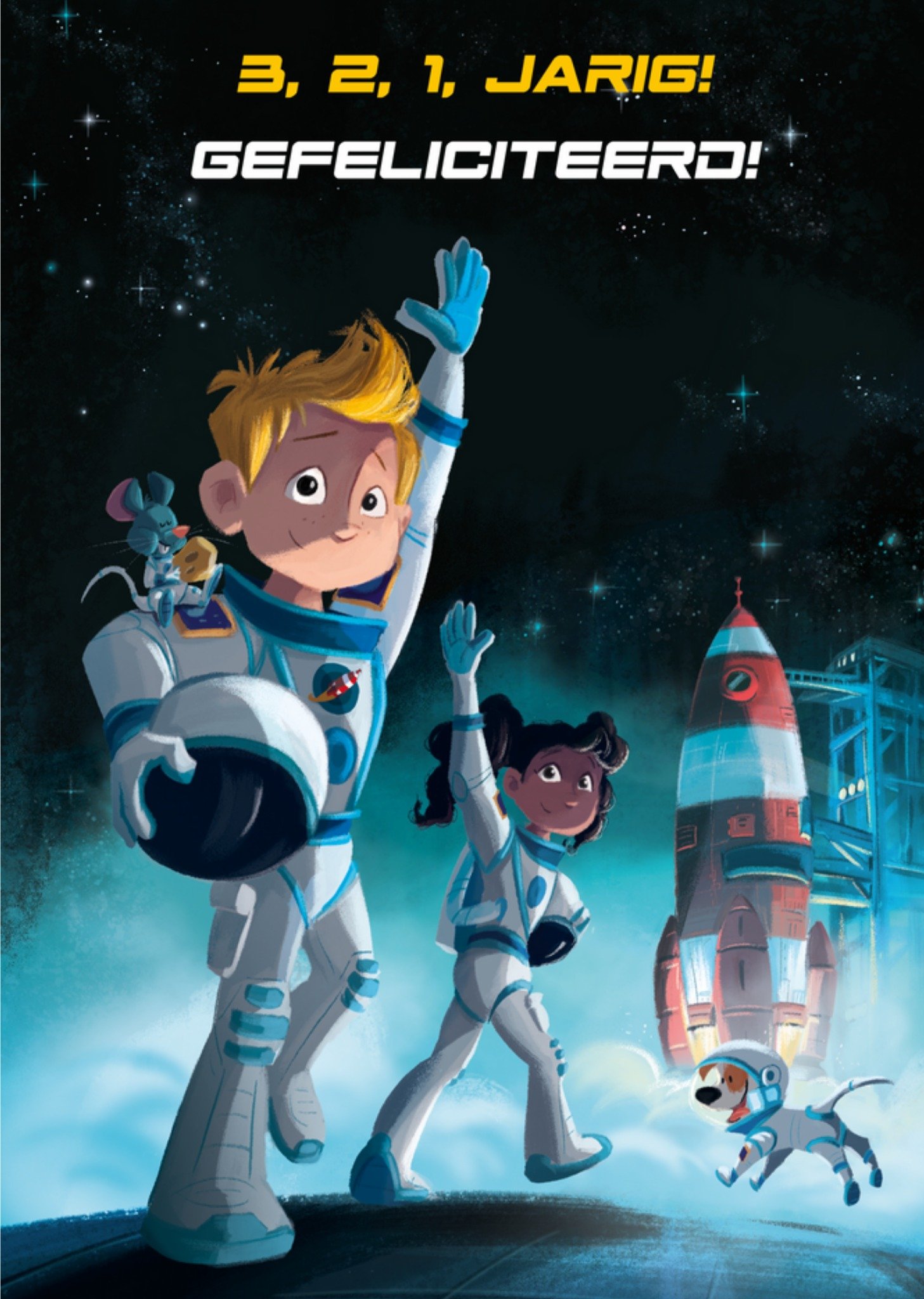 De Kleine Astronauten - Verjaardagskaart - 3,2,1 Jarig!