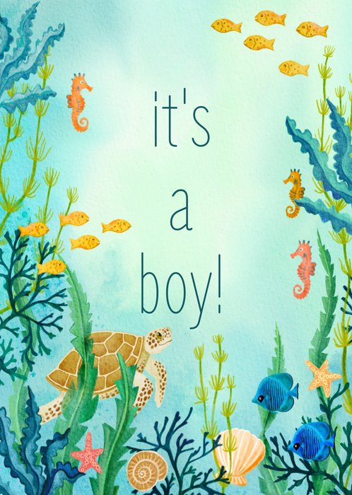 Petit Konijn | Geboortekaart | onder zee | jongen