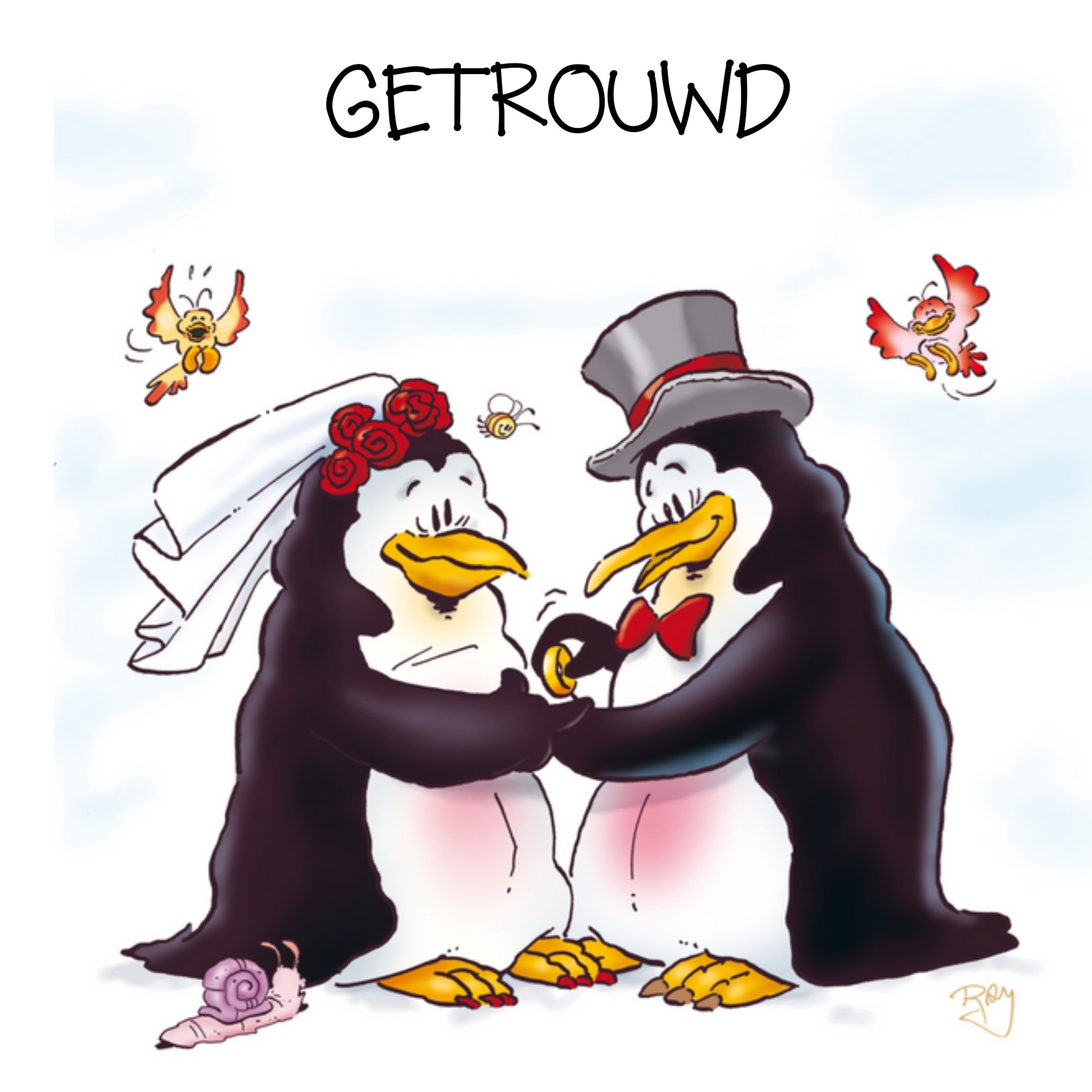 Doodles - Huwelijkskaart - pinguins