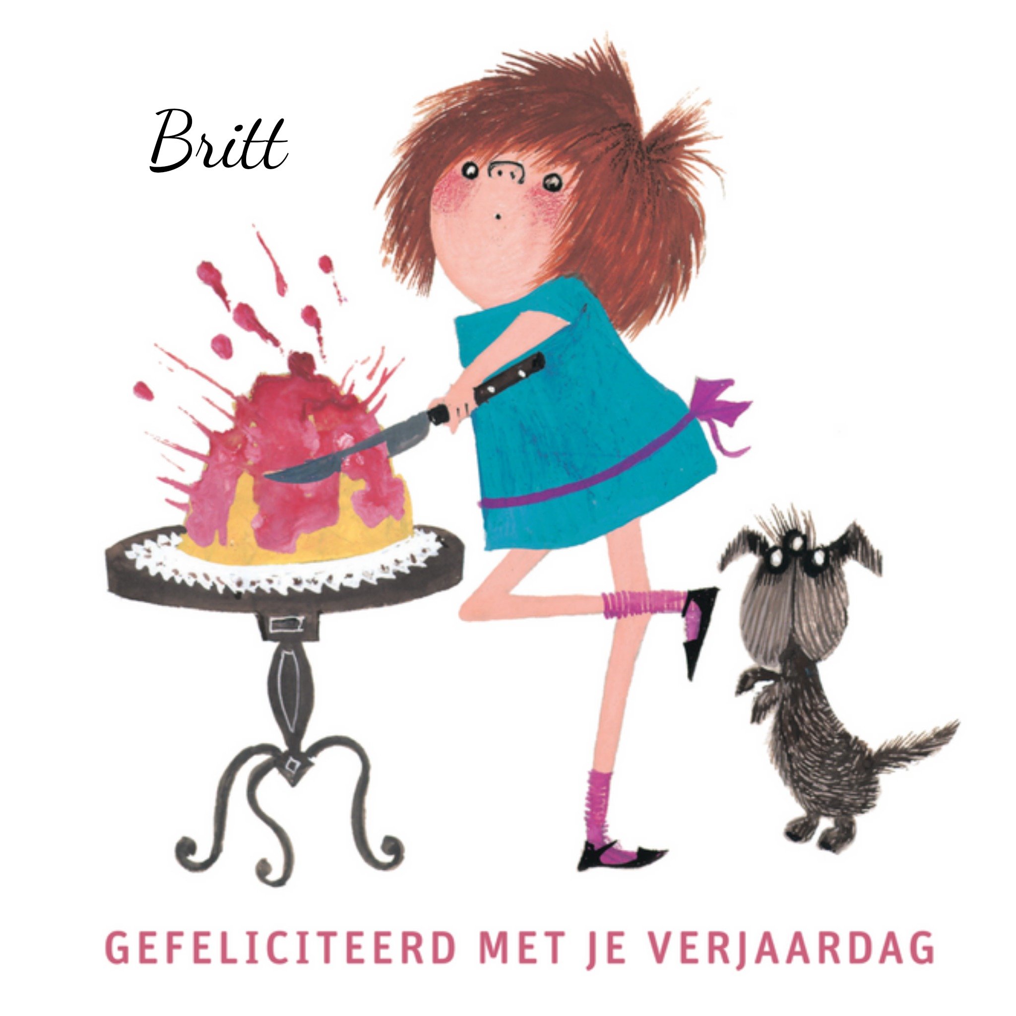 Fiep Westendorp - Verjaardagskaart - Taart en hondje